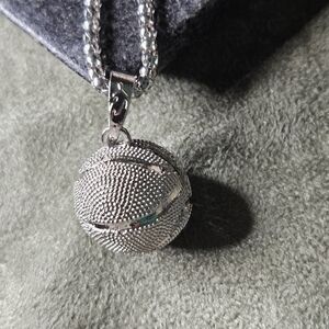 Silver Basketball Pendant Necklace